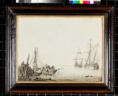 Riviergezicht met schepen by Willem van de Velde the Elder