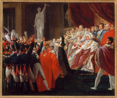 S A R Monseigneur le duc de Bordeaux présenté au peuple et à l'armée par S A R Madame la duchesse de Berry, le roi étant sur son trône entouré de la famille royale et des principaux personnages de l'État by Charles Lafont