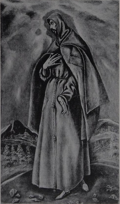 Saint Francis of Assisi standing in a landscape by El Greco