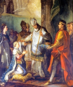 Saint Louis, âgé de douze ans, présenté par la Reine Blanche, sa mère, pour être sacré by Charles-Amédée-Philippe van Loo