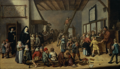 School classroom with portrait of a family by Jan Miense Molenaer