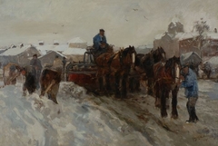 Sneeuwruimers bij het Oostplein by August Willem van Voorden