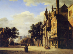 Square with a Cobbler's Shop and a Gothic Church by Jan van der Heyden