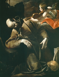 St. Francis of Assisi in Ecstasy before a Cherub with a Violin by Gioacchino Assereto