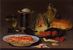 Still life with crayfish and an artichoke by Clara Peeters