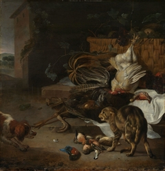 Still life with fowl and fruits by Melchior d'Hondecoeter