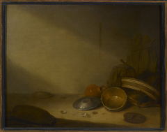 Still life with old dishes by Pieter Symonsz Potter