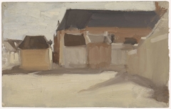 Studie van een dorpspleintje met gebouwen by Antoon Derkinderen