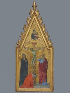 The crucifixion under a Madonna in a medallion by Andrea Vanni