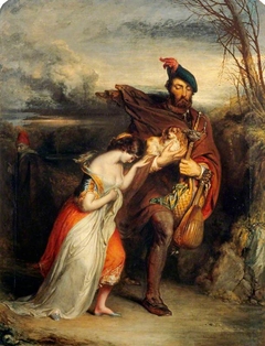 The Gow Chrom Reluctantly Conducting the Glee Maiden to a Place of Safety (from Scott's 'The Fair Maid of Perth') by Robert Scott Lauder