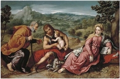 The Holy Family in a Landscape with John the Baptist by Paris Bordone