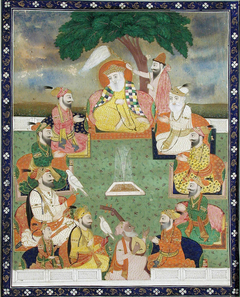 The nine Sikh gurus seated in a circle under a tree by Anonymous