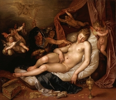 The Sleeping Danae Being Prepared to Receive Jupiter by Hendrik Goltzius