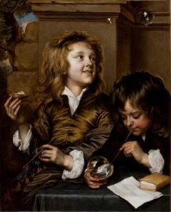 Two Boys Blowing Bubbles by Adriaen Hanneman