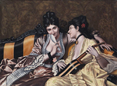 Two ladies on a sofa by Luis Ricardo Falero