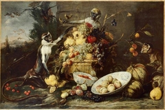 Trois singes voleurs de fruits by Frans Snyders