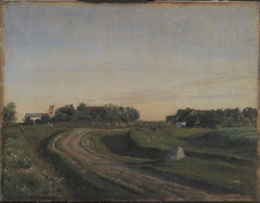 Vejby with the Church seen from the North. Evening Light. Zealand by P C Skovgaard