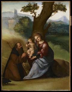 Vierge à l'Enfant et saint Antoine abbé dans un paysage by Ludovico Mazzolino