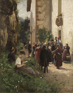 Vor der Wallfahrtskirche in Triberg by Wilhelm Hasemann