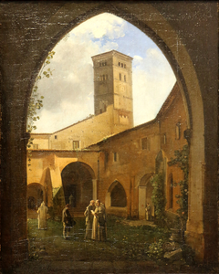 Vue d'un cloître des chartreux avec campanile. by François Marius Granet