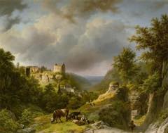 Vue sur le château de Larochette. by Barend Cornelis Koekkoek