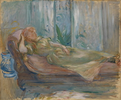 Young girl on the couch by Berthe Morisot