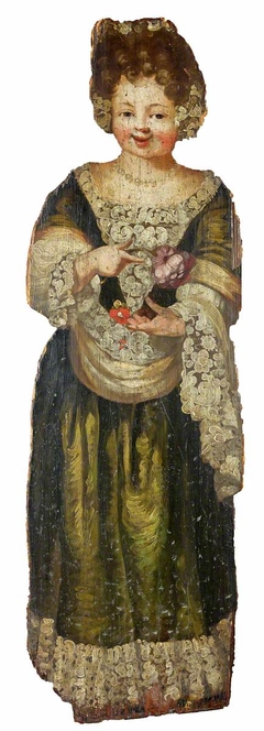 A Dummy Board Figure of a Little Girl carrying a Bunch of Flowers by Anglo-Dutch School