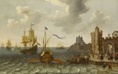 A French Galley and Dutch Men-of-War off a Port by Abraham Willaerts