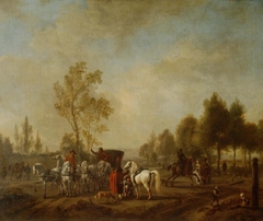 A Riding-School in the Open, with a Coach by Philips Wouwerman