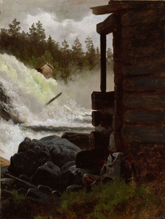 A Waterfall by Adolph Tidemand