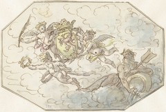 Allegorie met putti met wapen en stroomgod by Unknown Artist