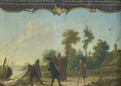 Allegory of Free Love: A Gentleman, a Monk and a Beggar Speaking with two Fishermen who Have Caught a Woman in a Net by Joseph Pierre Vianey