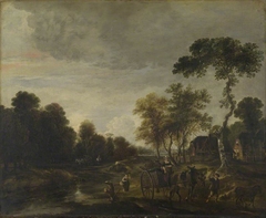 An Evening Landscape with a Horse and Cart by a Stream by Aert van der Neer