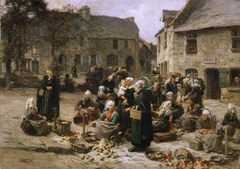 Apple Market, Landerneau, Brittany by Léon Augustin Lhermitte