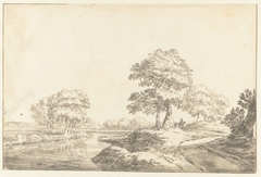 Boomrijk landschap met rivier by Jacob Akersloot