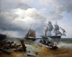 Boote auf stürmischer See by Andreas Achenbach