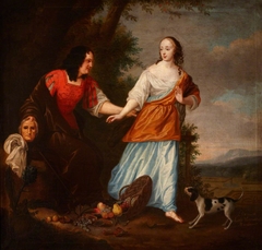 Called the Prince of Denmark and Elizabeth, Viscountess Mordaunt, as Vertumnus and Pomona, but more probably Henry, 1st Viscount Mordaunt and Miss Taylor (copy by Mary Hotchkiss) by Anonymous