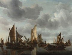 Calm sea with sailing ships by Jan van de Cappelle