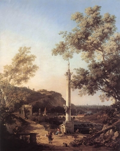 Capriccio: River Landscape with a Column by Canaletto