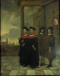 De burgemeesters van Utrecht met de stadsboden by Willem Cornelisz van Swanenburgh