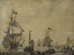 Dutch flagship near the shore with a Swedish ship in the background by Willem van de Velde the Elder