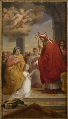 Esquisse pour l'église Notre-Dame-de-Lorette : Consécration de sainte Geneviève par saint Germain, évêque d'Auxerre by François-Louis Dejuinne