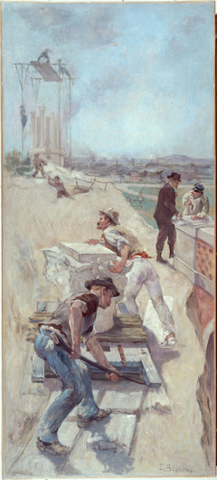 Esquisse pour la galerie Lobau de l'Hôtel de Ville de Paris : Travaux d'établissement d'un square by Émile Blanchon