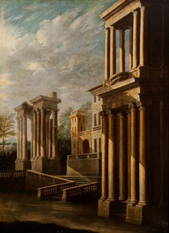 Exterior View of Buildings by Leonardo Coccorante