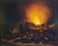 Fire in a Village by Egbert van der Poel