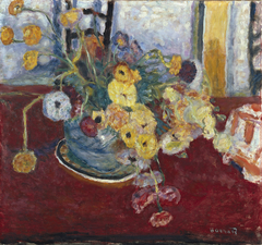 Fleurs sur un tapis rouge by Pierre Bonnard