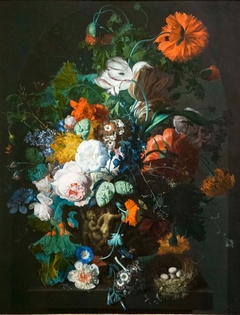 Flower Still Life with Bird's Nest by Jan van Huysum