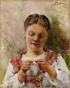 Girl Knitting by Aukusti Uotila