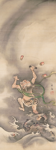 God of Thunder captured by a crab [right of the pair Gods of Wind and Thunder] by Satake Eikai