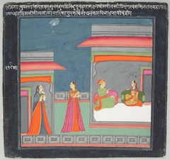 Hero and Heroine Subject: Lovers in Pavilion; Two Attendants in Courtyard by Anonymous